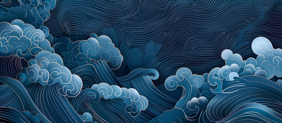Wall Mural - blue grey wave oriental luxury texture banner background