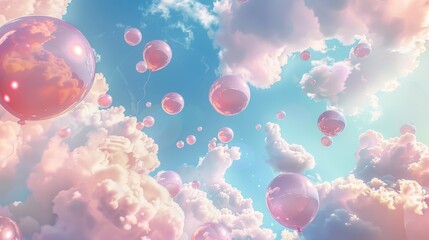 Wall Mural - Whimsical balloons float through pastel sky wallpaper