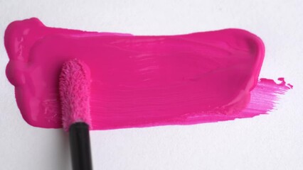 Sticker - Pink lipstick, lip gloss texture in trendy deep pink color smear smudge swatch sample. Pink lipgloss swatch, macro. Magentas lipstick