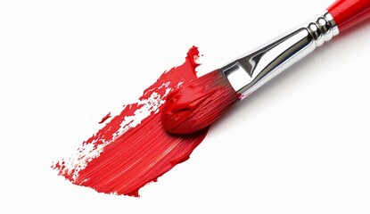 paint brush in red paint isolated on a white background