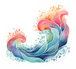 Wave illustration: sea waves isolated on a white background. Watercolor ocean waves with splashes, colorful abstract art for your design.