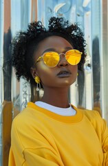 Wall Mural - Woman Wearing Yellow Sunglasses and Jacket