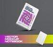 Vector notebook template with elastic band, stylish diagonal presentation, gradient geometric illustration on hard cover.