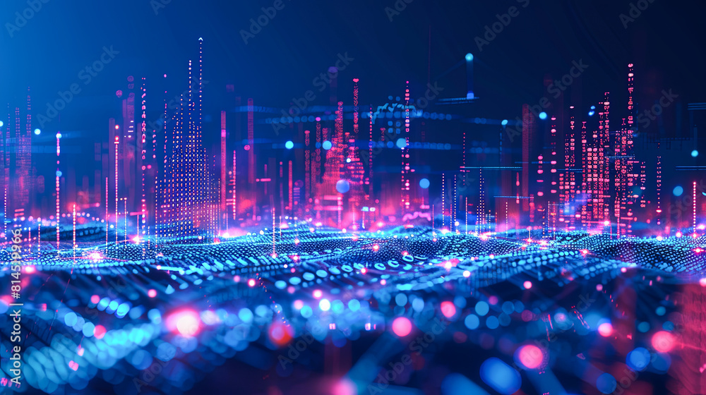 3d rendering of abstract digital technology background with glowing ...