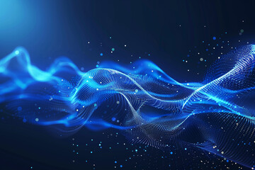 Abstract blue tech background with digital waves, network system with artificial neural connections and cyber quantum computing 