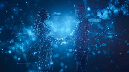 Poster - Abstract polygonal couple holding hands and looking at each other. Polygonal connection concept. 3D Rendering