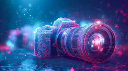 Poster - Digital SLR camera on colorful background. 3d rendering toned image