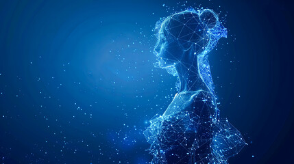Fototapete - Abstract polygonal woman on a blue background. Vector illustration.