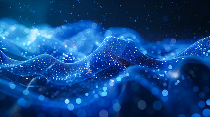 Poster - 3d rendering of abstract blue particles wave with depth of field and bokeh lights