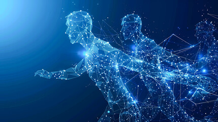 Poster - Abstract polygonal man running on a dark blue background. The concept of sport, fitness, healthy lifestyle.