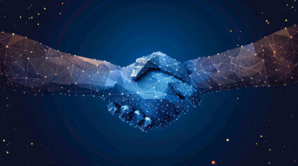 Poster - Handshake of a man and a woman. Polygonal background.