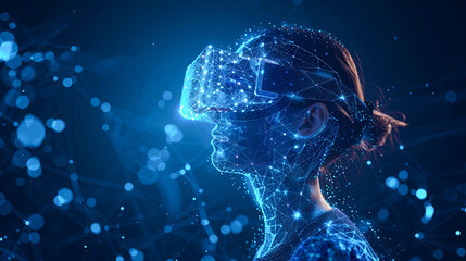 Poster - Virtual reality glasses on the head of a woman. 3d rendering