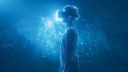 Poster - Virtual reality experience and technology concept with man wearing VR headset. 3D Rendering