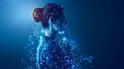 Poster - Conceptual image with polygonal man and woman on dark background