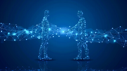 Poster - Silhouette of a man and a woman holding hands. The concept of connection and cooperation between people.