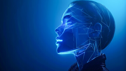 Poster - 3D rendering of a female cyborg head on a blue background
