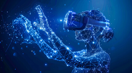Poster - Virtual reality headset or 3d glasses. Low poly wireframe illustration.