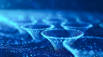 Poster - 3d rendering of abstract blue particles with depth of field and bokeh