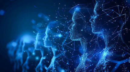 Poster - Abstract polygonal human heads. Artificial intelligence concept. 3D Rendering