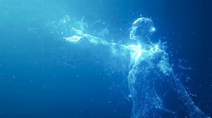 Poster - Abstract blue polygonal woman on dark blue background. 3D rendering