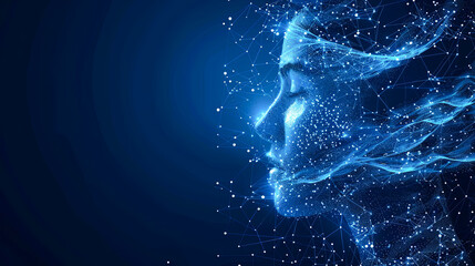 Poster - Human head made of polygonal particles. Artificial intelligence concept. 3D Rendering