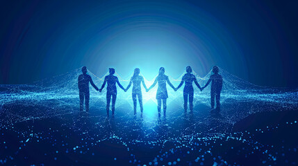 Poster - Business people standing together and holding hands. Teamwork concept. Vector illustration