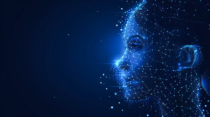 Poster - Artificial intelligence (AI), machine learning, neural networks and modern computer technologies concepts. Abstract human face made of points and lines. Vector illustration