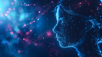Poster - 3d rendering of artificial intelligence concept with human head on blue background