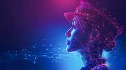 Poster - 3d rendering of a female face in a hat with a polygonal background