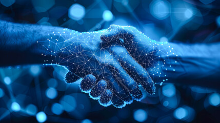 Poster - Close up of handshake between two people on abstract background 3D rendering