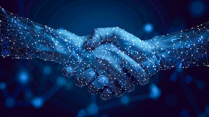Poster - Partnership concept. Image of two businessmen shaking hands over blue background