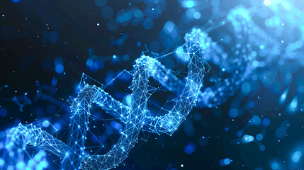 Poster - Abstract polygonal DNA molecule on blue background. Science and technology concept. 3D Rendering