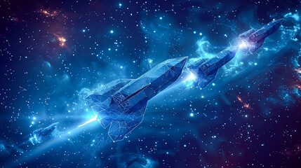 Wall Mural - futuristic spaceship in space with stars and nebula. 3d rendering