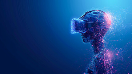 Poster - Virtual reality experience. Future technology concept. Polygonal wireframe illustration.