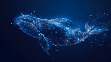 Poster - Abstract polygonal whale on dark blue background. Vector illustration.