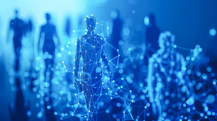 Poster - Silhouettes of business people on blue background. 3D rendering