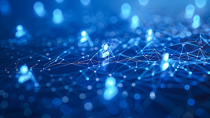 Poster - Conceptual blue background image with connection lines and dots. 3d rendering