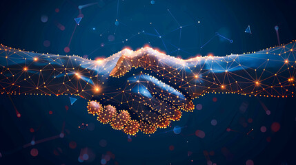Poster - Abstract polygonal handshake on dark blue background. Concept of cooperation and partnership.