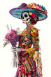 Full body shot off colourful mexican colours and patterned mexican designs, in a vintage retro faded style. AI Generative