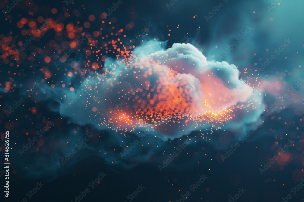 Abstract data points merging with a floating cloud, representing the ...