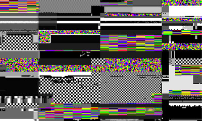 Poster - Retro VHS background like in old video tape rewind or no signal TV screen with glitch camera effect. Vaporwave grooving