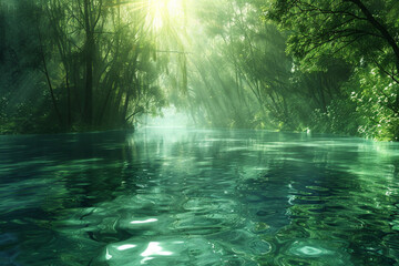 Wall Mural - Abstract Fantasy Green Water Calm River 