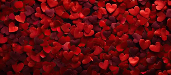 Poster - Above view of a flat lay containing a pattern of red confetti for Valentine s day The image has copy space