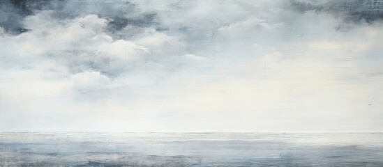 Poster - An abstract landscape with a cloudy gray sky and ocean featuring a captivating mix of handmade textured art papers offering a captivating copy space image