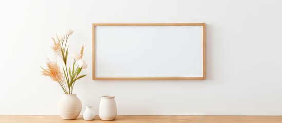 Aufkleber - A home decoration featuring a wooden frame with a vase holding a white flower placed on a table creating a delightful copy space image