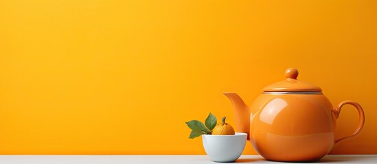 Poster - Copy space image Teapot and cup of tea on a bright background in an artful composition