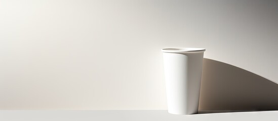 Aufkleber - A paper cup with a shadow cast by a light on a white background providing empty space for text Perfect for inserting a copy