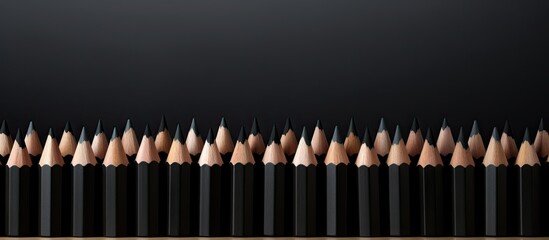 Poster - A mock up of black pencils arranged in a framed composition with clear areas for displaying images or text. with copy space image. Place for adding text or design