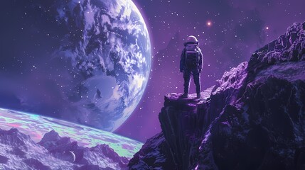 digital technology blue and purple space astronaut poster background