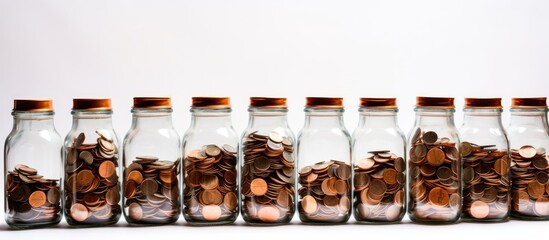 Poster - There is a copyspace image of a bottle containing a substantial amount of money which is isolated on a white background